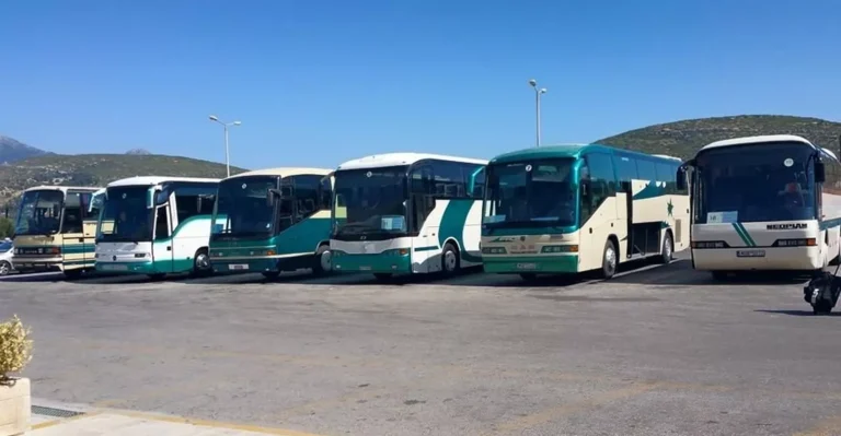 Parked KTEL buses at the Thassos bus station