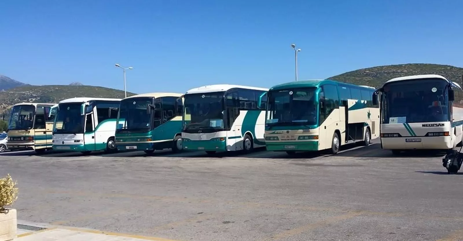 Parked KTEL buses at the Thassos bus station